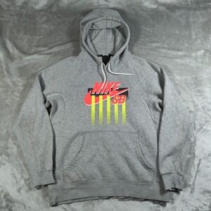 Nike SB Hoodie Men Medium Gray Pullover Colorful Skateboarding Sweatshirt Swoosh